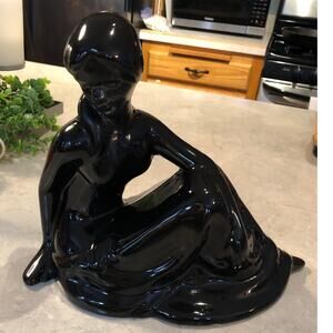 Vintage MCM Retro Art Deco Studio Piece Sophisticated Lady Poise.Glazed Black